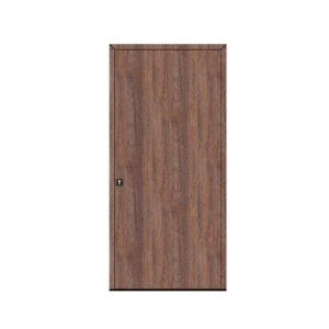 Porta de entrada modelo JPV NW14 em alumínio com painel fenólico de veios verticais, acabamento imitação carvalho francês, design sofisticado e elegante