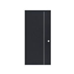 Porta de entrada modelo JVL 07 em alumínio com painel liso e linha vertical em Aluinox, design contemporâneo com detalhe diferenciador