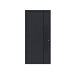 Porta de entrada modelo JVL 08 em alumínio com painel liso e ranhura vertical fresada, design moderno e sofisticado com detalhe diferenciador.