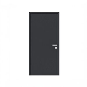 Porta de entrada LISE em alumínio com superfície lisa e maçaneta dupla em aço inox escovado, design minimalista, elegante e funcional