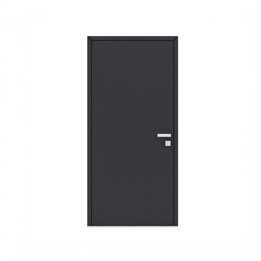 Porta de entrada LISE em alumínio com superfície lisa e maçaneta dupla em aço inox escovado, design minimalista, elegante e funcional
