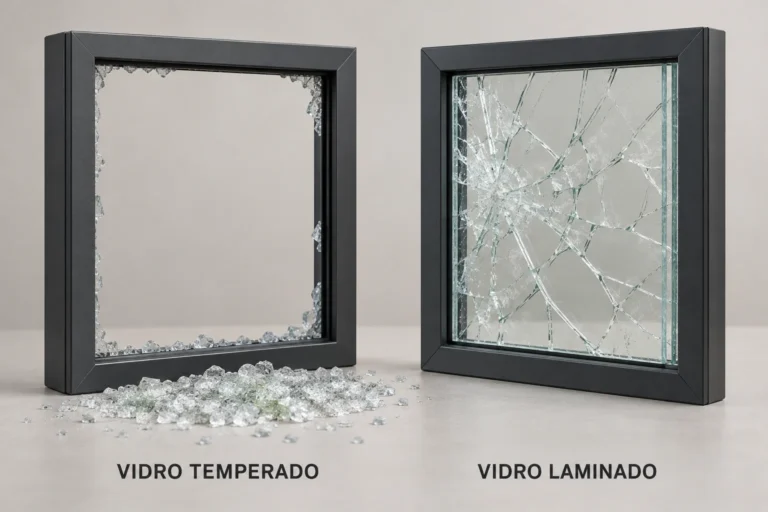 Vidro temperado e vidro laminado quebrados